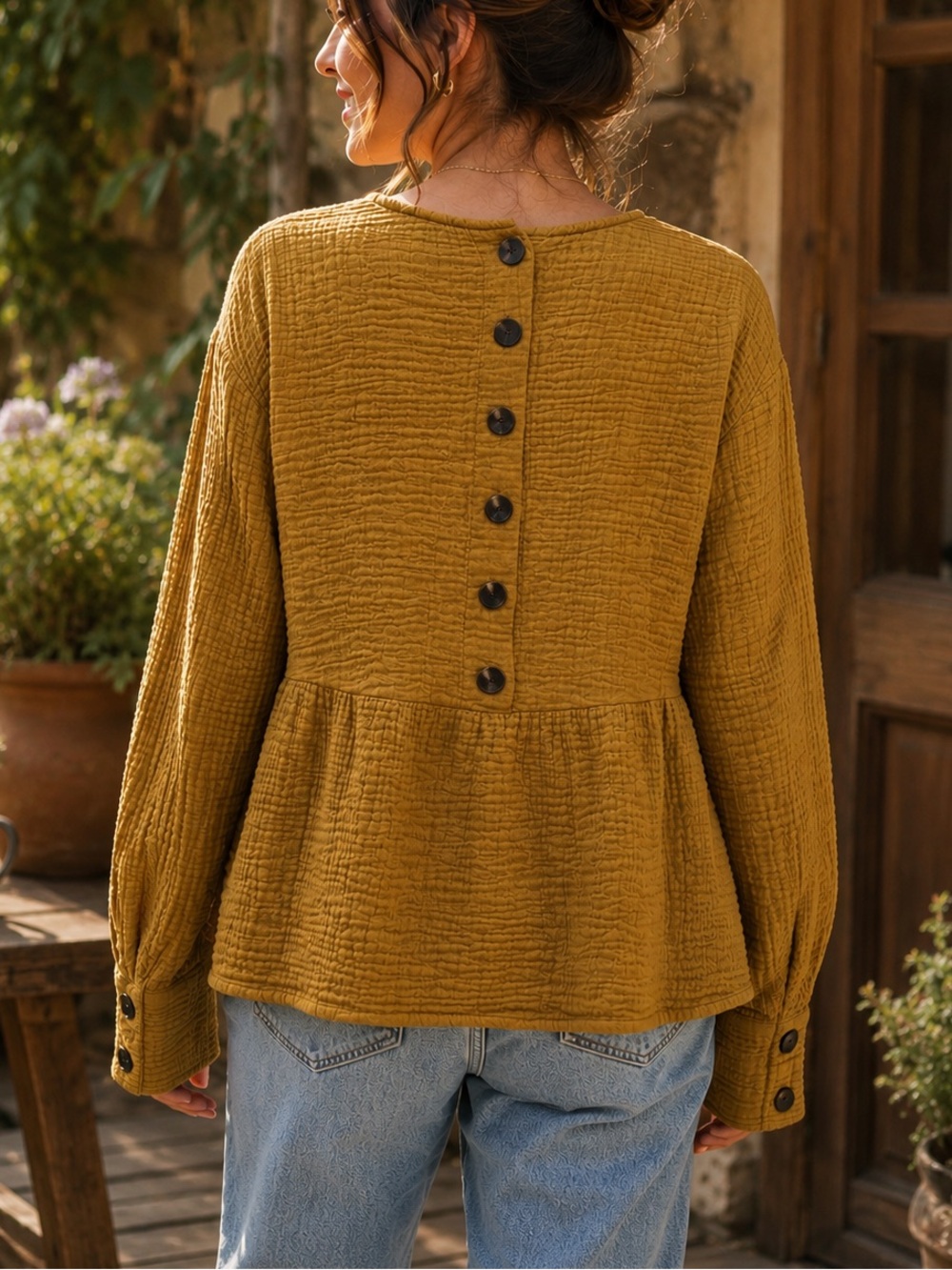 Madewell Mustard Textured Peplum Top Size Small Blouse